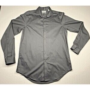 Calvin Klein Slim Tall Shirt Mens Black Wrinkle Free Stretch Flex Collar Shirt